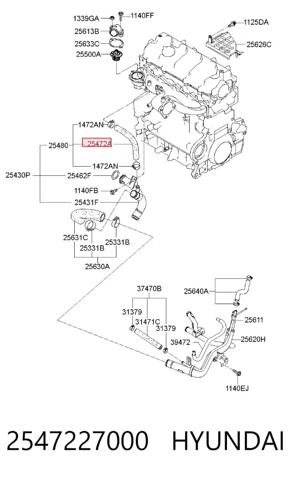 Manguera radiador 2547227000 Hyundai/Kia
