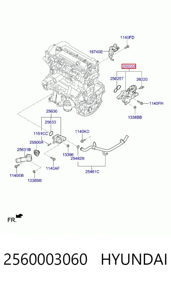 Caja de termostato 2560003060 Hyundai/Kia
