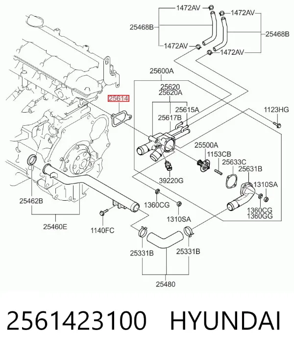 Junta de la carcasa del termostato 2561423100 Hyundai/Kia