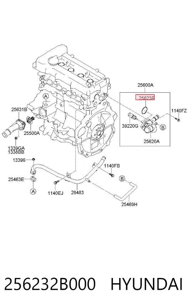 Junta de brida del sistema de refrigeración 256232B000 Hyundai/Kia