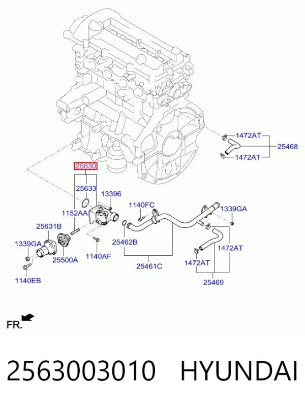 Brida del sistema de refrigeración (triple unión) 2563003010 Hyundai/Kia