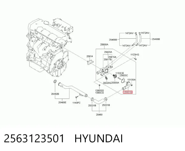 Tapa de termostato 2563123501 Hyundai/Kia