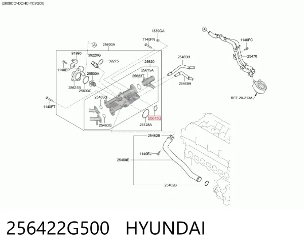 Junta de la carcasa del termostato 256422G500 Hyundai/Kia