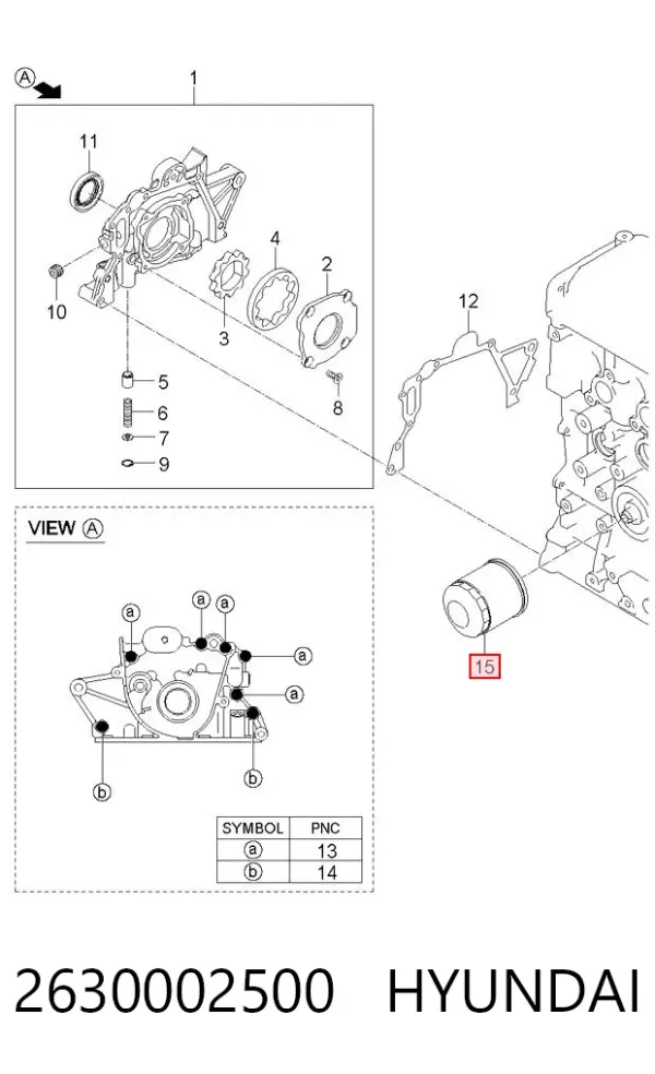 Filtro de aceite 2630002500 Hyundai/Kia