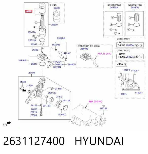 Tapa del filtro de aceite 2631127400 Hyundai/Kia