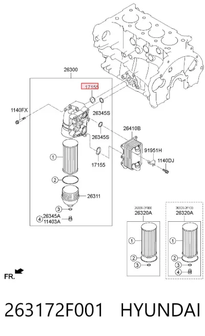 Junta del adaptador del filtro de aceite HYUNDAI 263172F001