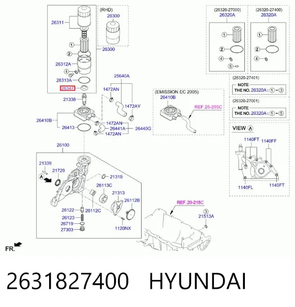 Junta del adaptador del filtro de aceite 2631827400 Hyundai/Kia