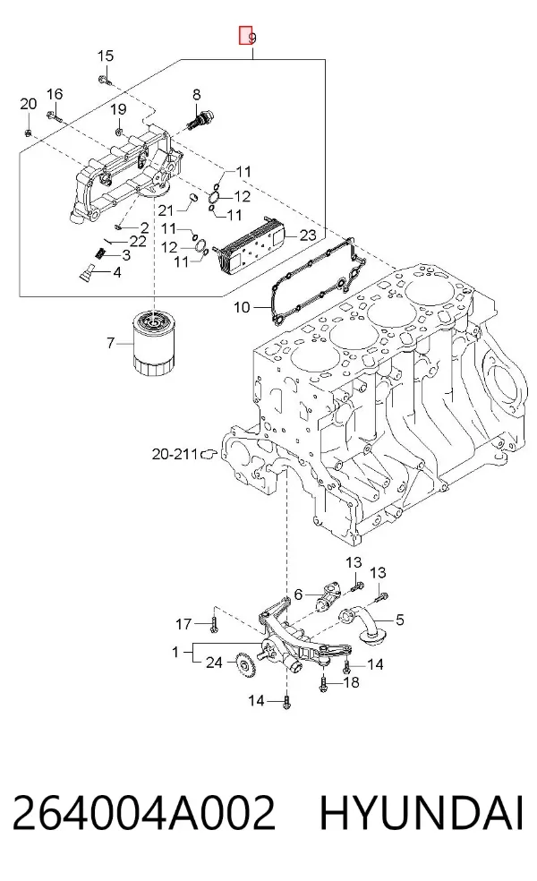 Radiador de aceite debajo del filtro 264004A002 Hyundai/Kia