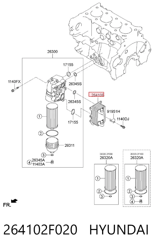 Radiador de aceite 264102F020 Hyundai/Kia