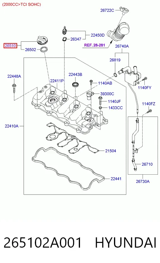 Tapa de aceite de motor 265102A001 Hyundai/Kia