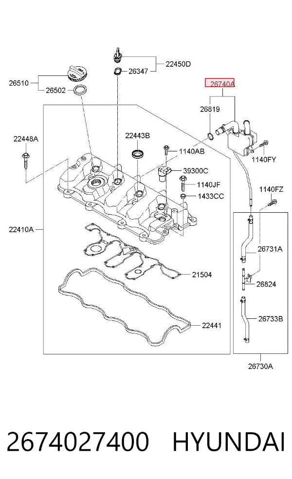 Separador de aceite del sistema de ventilación del cárter 2674027400 Hyundai/Kia