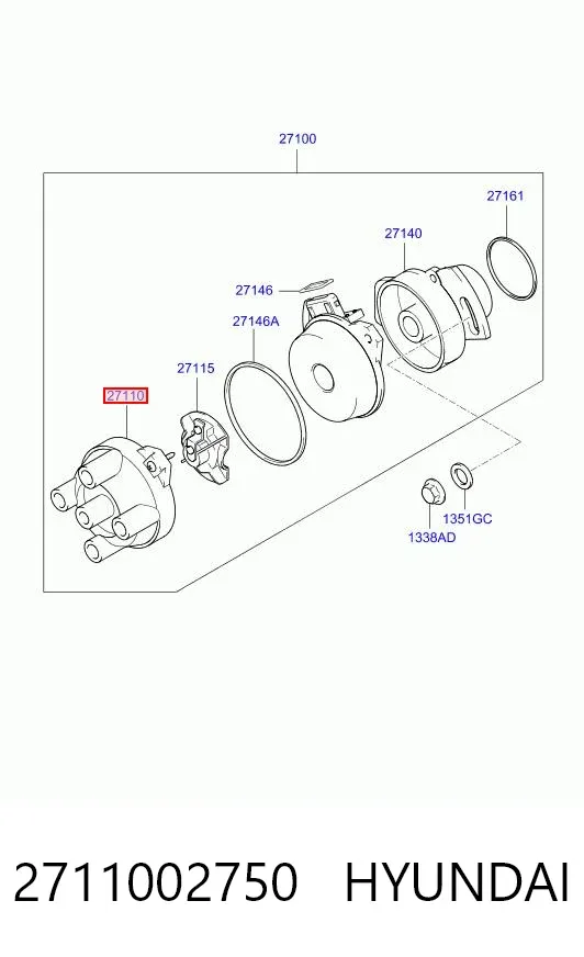 Tapa de distribuidor de encendido 2711002750 Hyundai/Kia