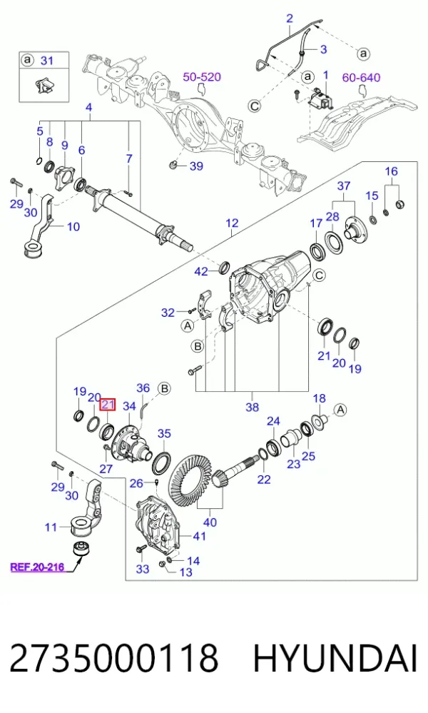 Cojinete del diferencial del eje trasero 2735000118 Hyundai/Kia