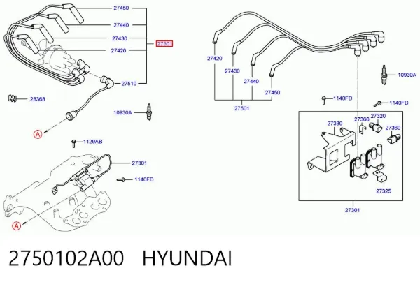 Cables de bujías 2750102A00 Hyundai/Kia