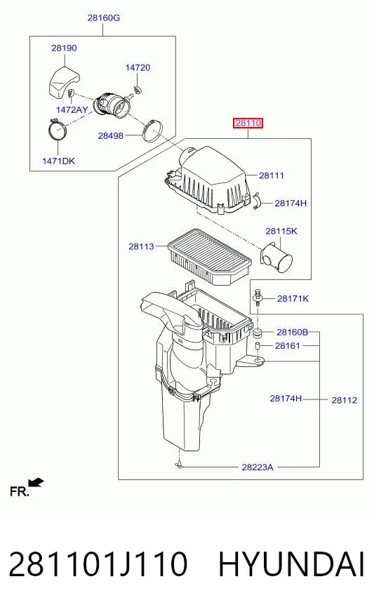 Caja del filtro de aire 281101J110 Hyundai/Kia