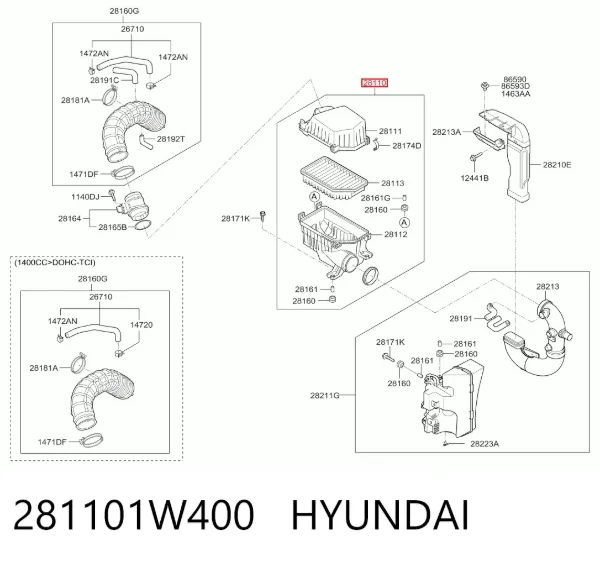 Caja del filtro de aire 281101W400 Hyundai/Kia