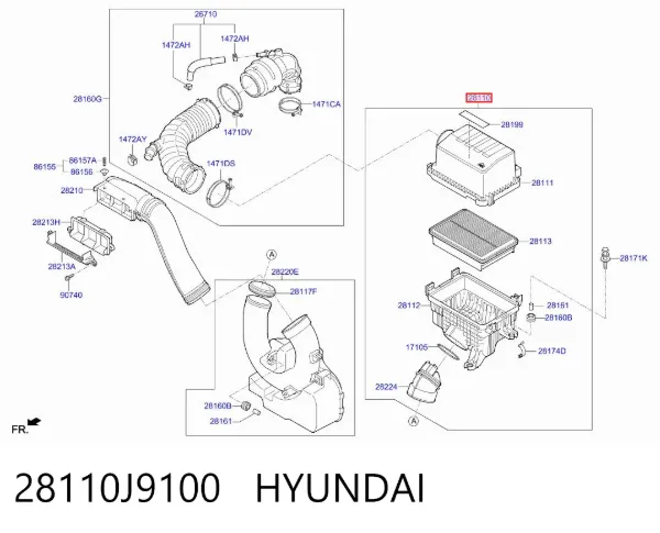 Caja del filtro de aire 28110J9100 Hyundai/Kia