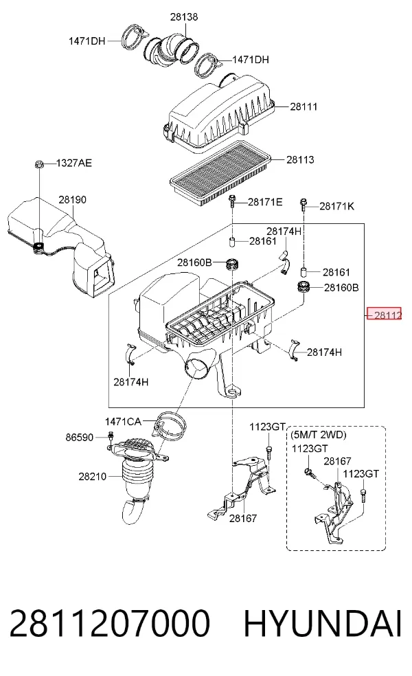 Caja del filtro de aire, parte inferior 2811207000 Hyundai/Kia