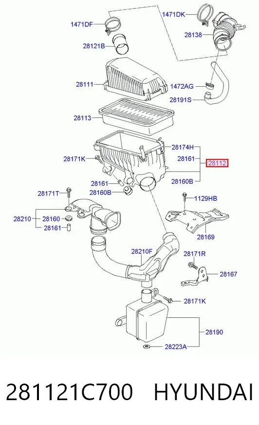 Caja del filtro de aire 281121C700 Hyundai/Kia