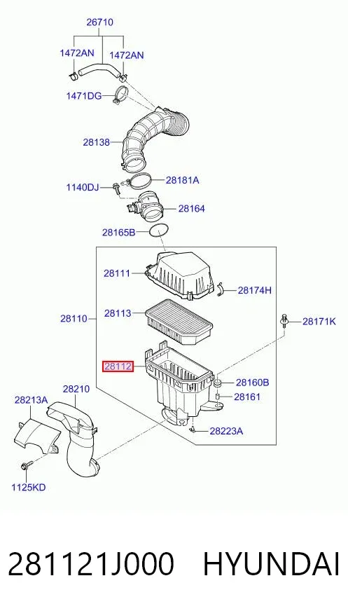 Caja del filtro de aire, parte inferior 281121J000 Hyundai/Kia
