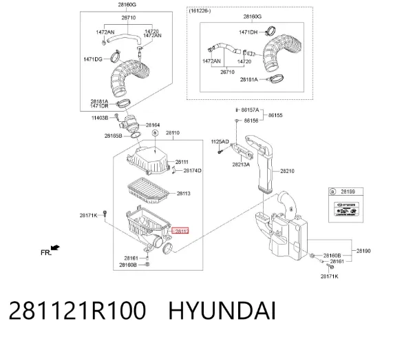 Caja del filtro de aire, parte inferior 281121R100 Hyundai/Kia