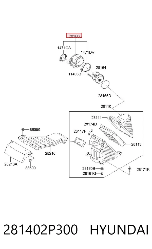 Manguito de aire del medidor de masa de aire 281402P300 Hyundai/Kia