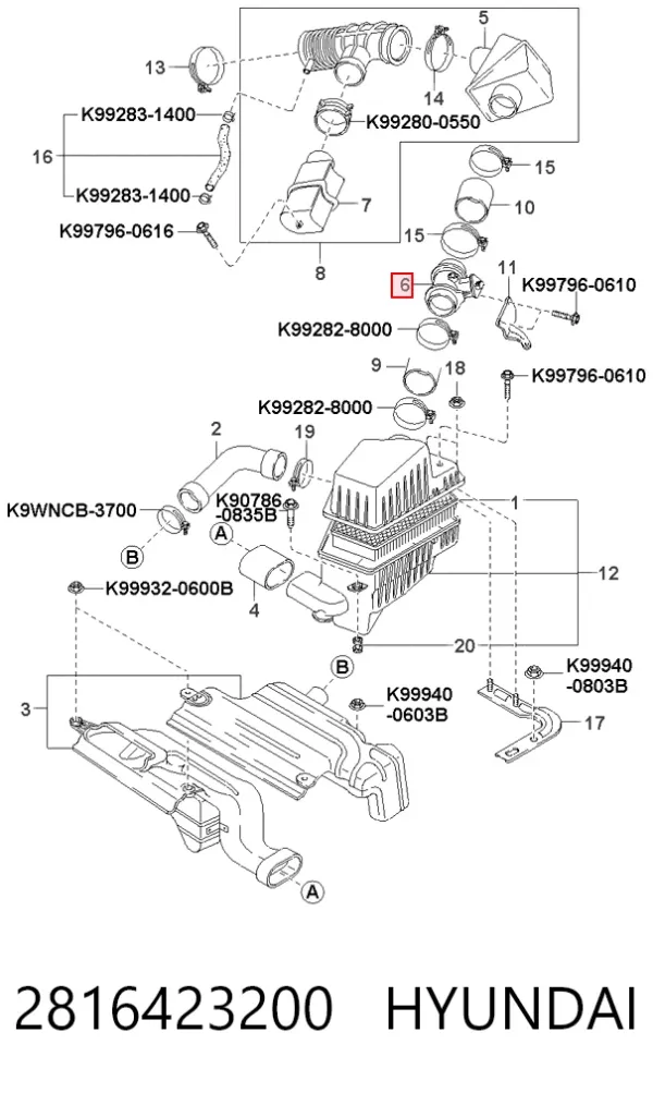 Caudalímetro 2816423200 Hyundai/Kia