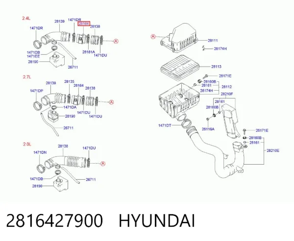 Caudalímetro 2816427900 Hyundai/Kia