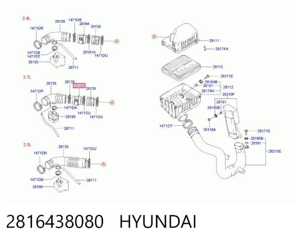 Caudalímetro 2816438080 Hyundai/Kia