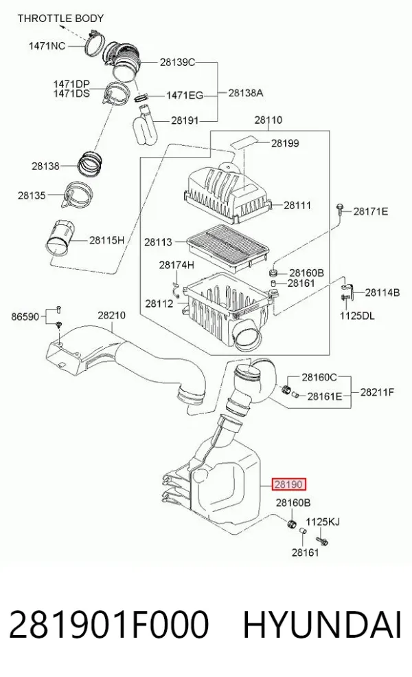 Resonador del filtro de aire 281901F000 Hyundai/Kia