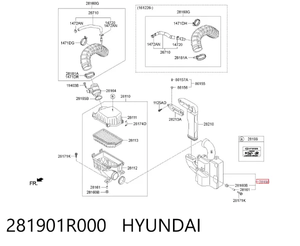 Resonador del filtro de aire 281901R000 Hyundai/Kia