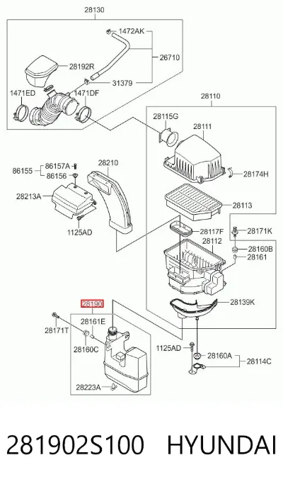 Resonador del filtro de aire HYUNDAI 281902S100