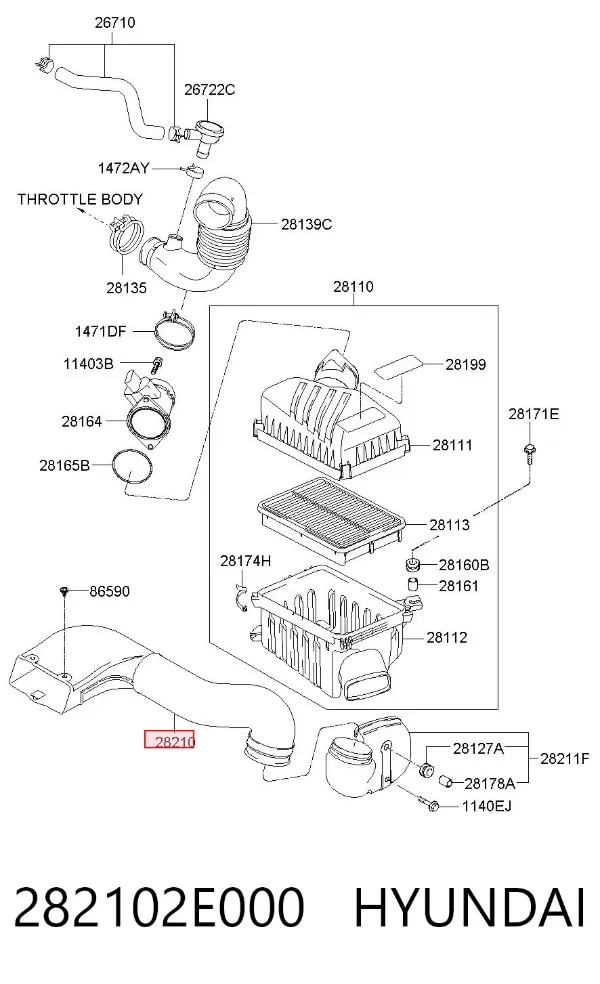 Tubo flexible de aspiración 282102E000 Hyundai/Kia