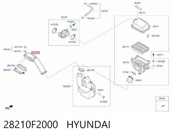 Tubo flexible de aspiración 28210F2000 Hyundai/Kia