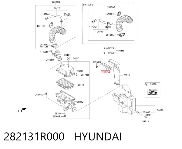 Entrada del filtro de aire 282131R000 Hyundai/Kia
