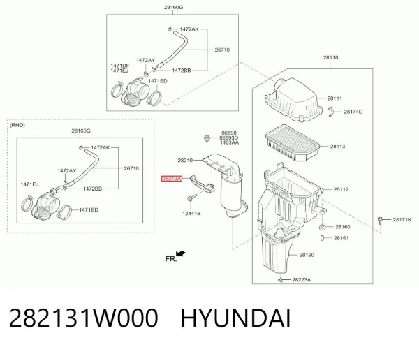 Entrada del filtro de aire 282131W000 Hyundai/Kia