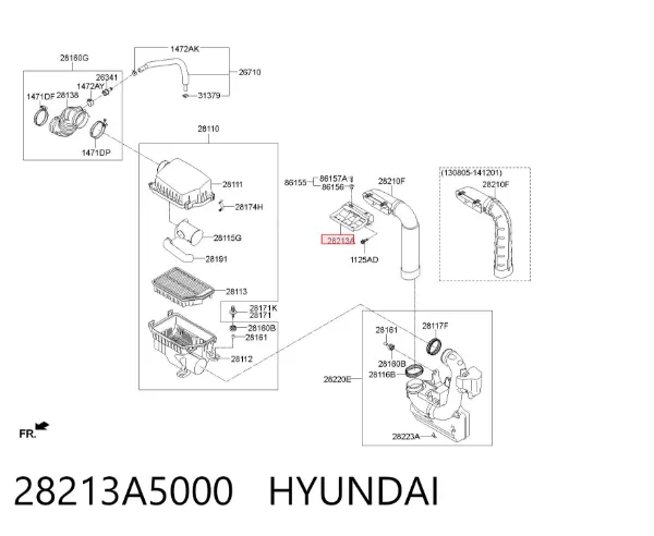 Entrada del filtro de aire 28213A5000 Hyundai/Kia