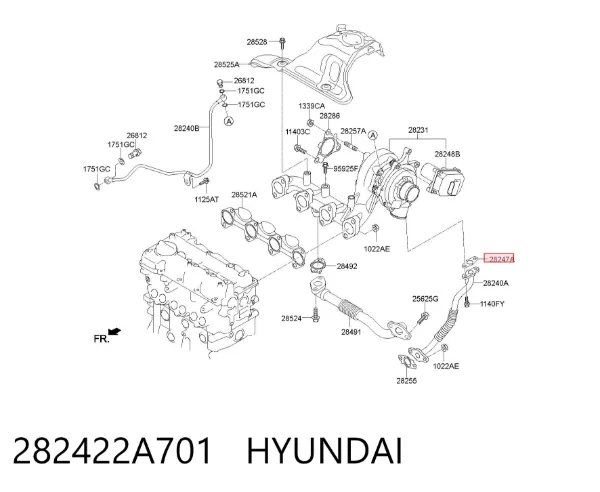 Junta de manguera de drenaje de aceite de turbina 282422A701 Hyundai/Kia