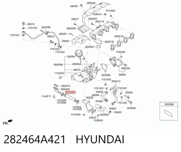 Tubo de suministro de aceite a la turbina 282464A421 Hyundai/Kia