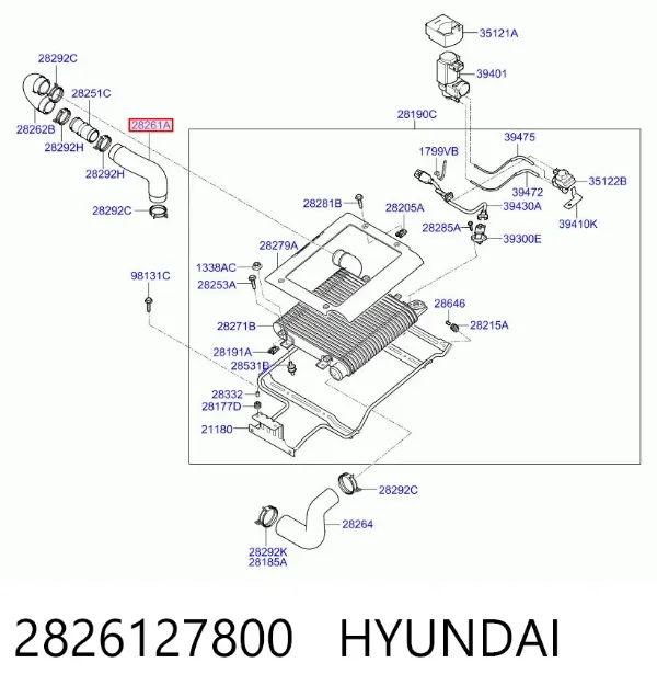 Tubo de salida de aire del turbocompresor 2826127800 Hyundai/Kia