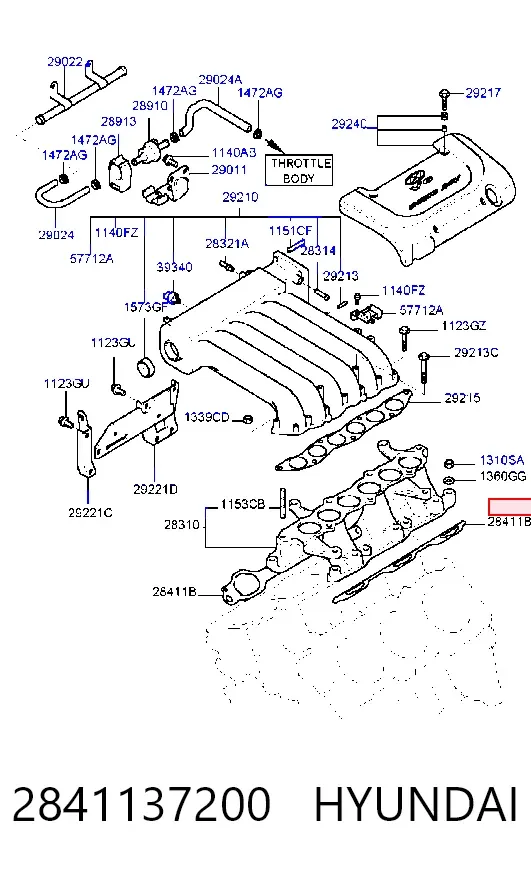 Junta inferior del colector de admisión 2841137200 Hyundai/Kia