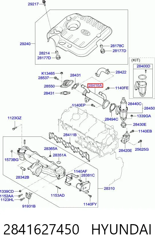 Enfriador de recirculación de gases de escape EGR 2841627450 Hyundai/Kia