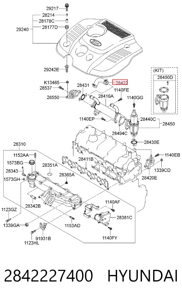 Junta de válvula EGR 2842227400 Hyundai/Kia