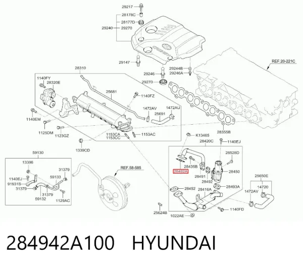 Junta de válvula EGR 284942A100 Hyundai/Kia