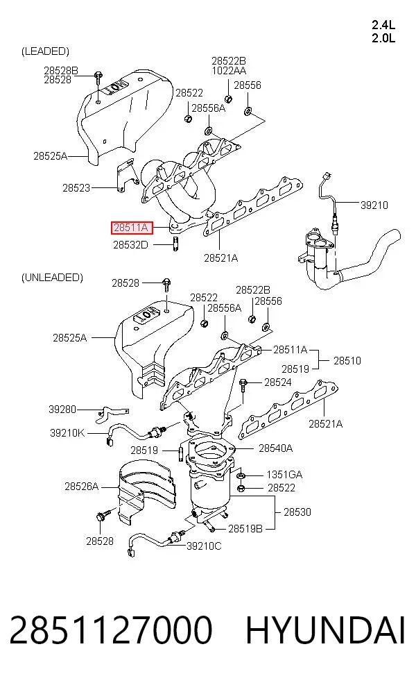 Colector de escape 2851127000 Hyundai/Kia