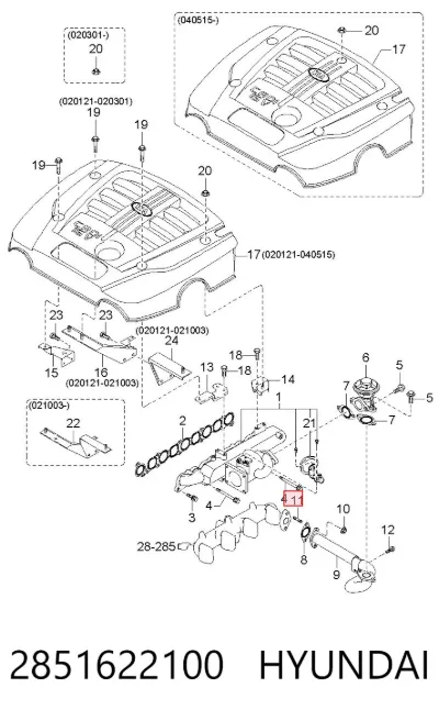 Perno (espárrago) del colector de escape HYUNDAI 2851622100