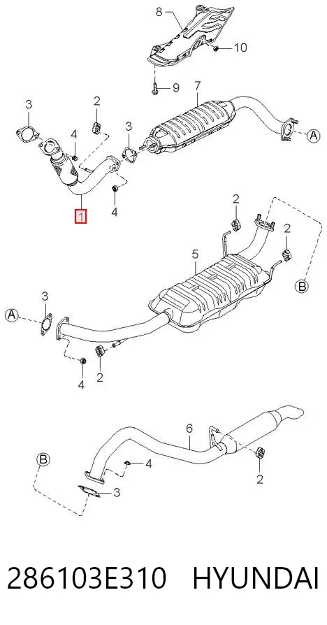Tubo de admisión del silenciador de escape delantero 286103E310 Hyundai/Kia