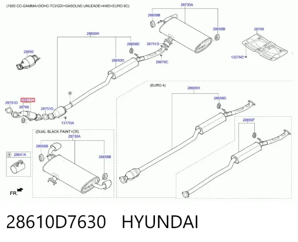 Tubo de admisión del silenciador de escape delantero 28610D7630 Hyundai/Kia