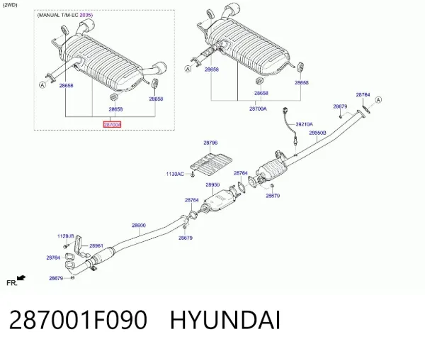 Tubo de admisión del silenciador de escape delantero 287001F090 Hyundai/Kia