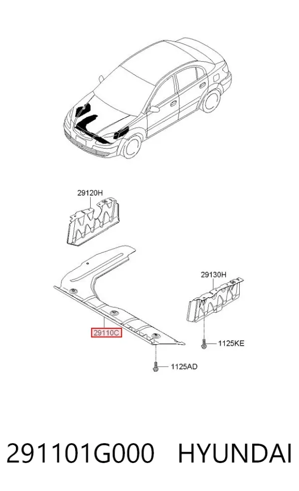 Protección delantera del motor 291101G000 Hyundai/Kia